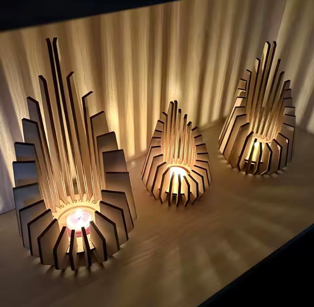 The Auren                                                                    Sculptural wooden candle holders