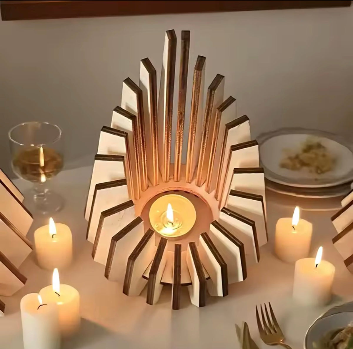 The Auren                                                                    Sculptural wooden candle holders