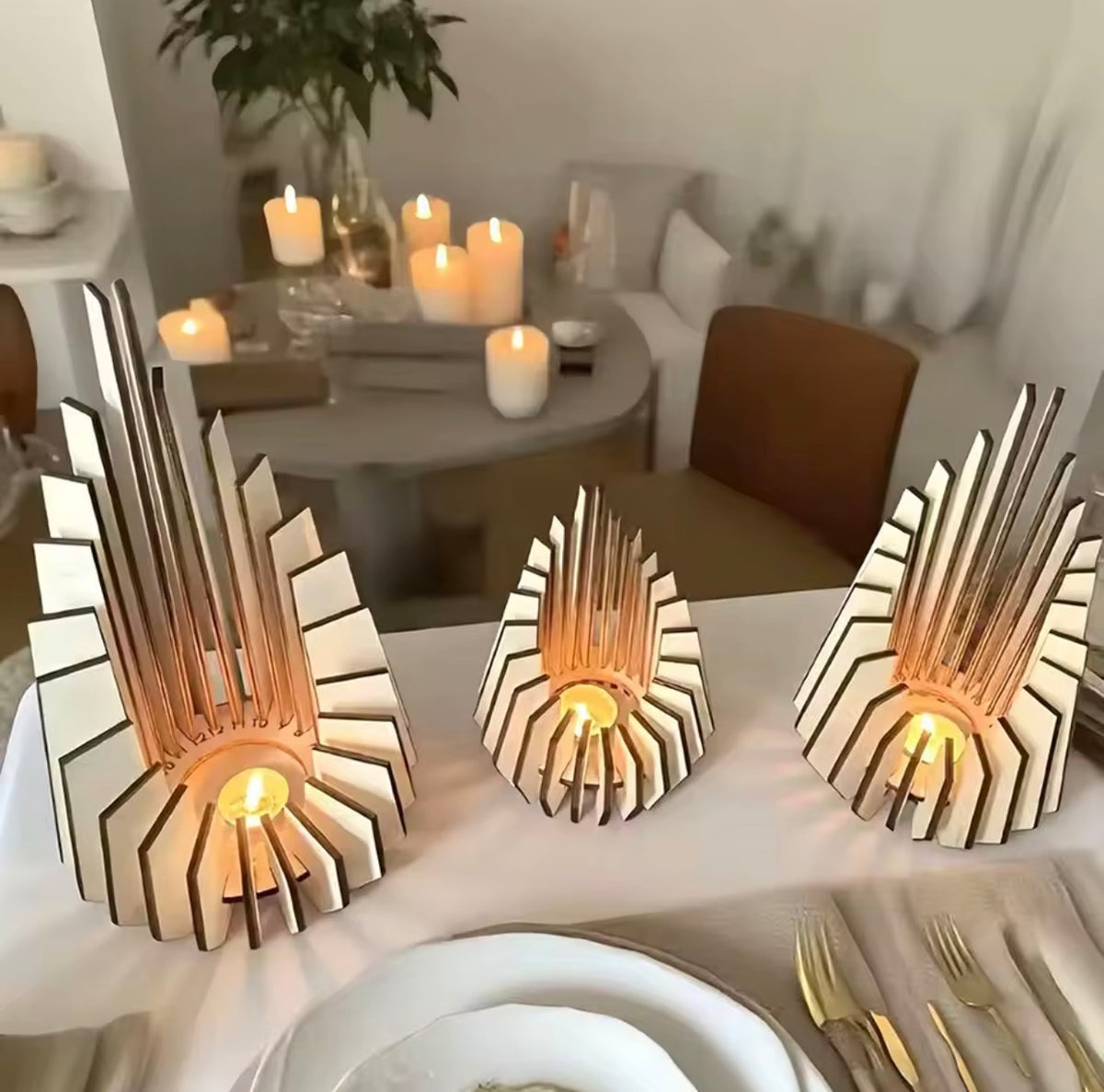 The Auren                                                                    Sculptural wooden candle holders