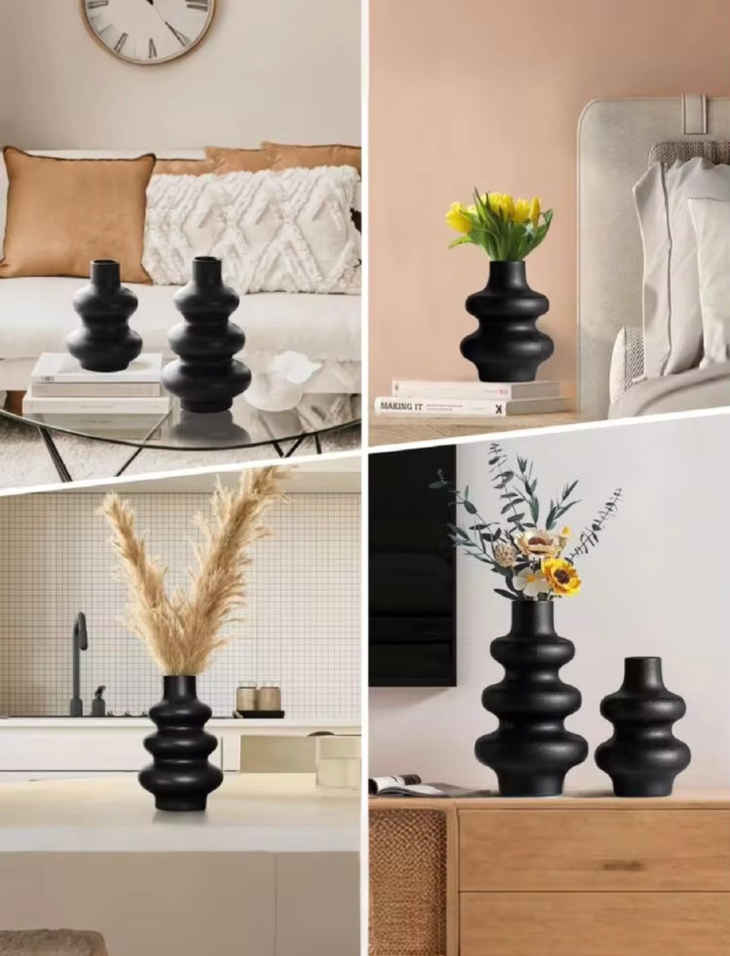 wave Ceramic Vase - Black
