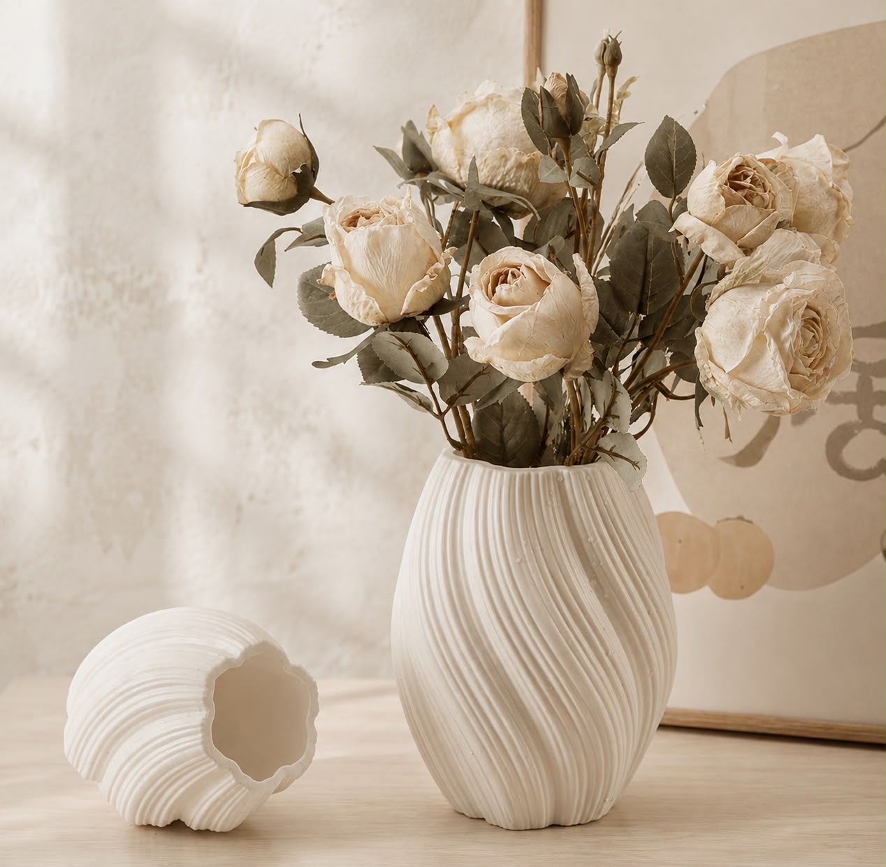 Ribbed Ceramic Vase - White