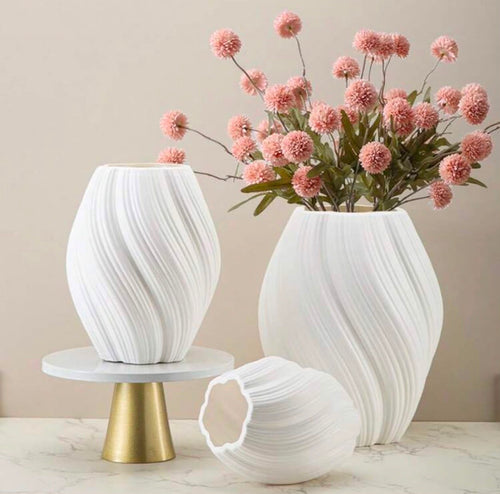 Ribbed Ceramic Vase - White