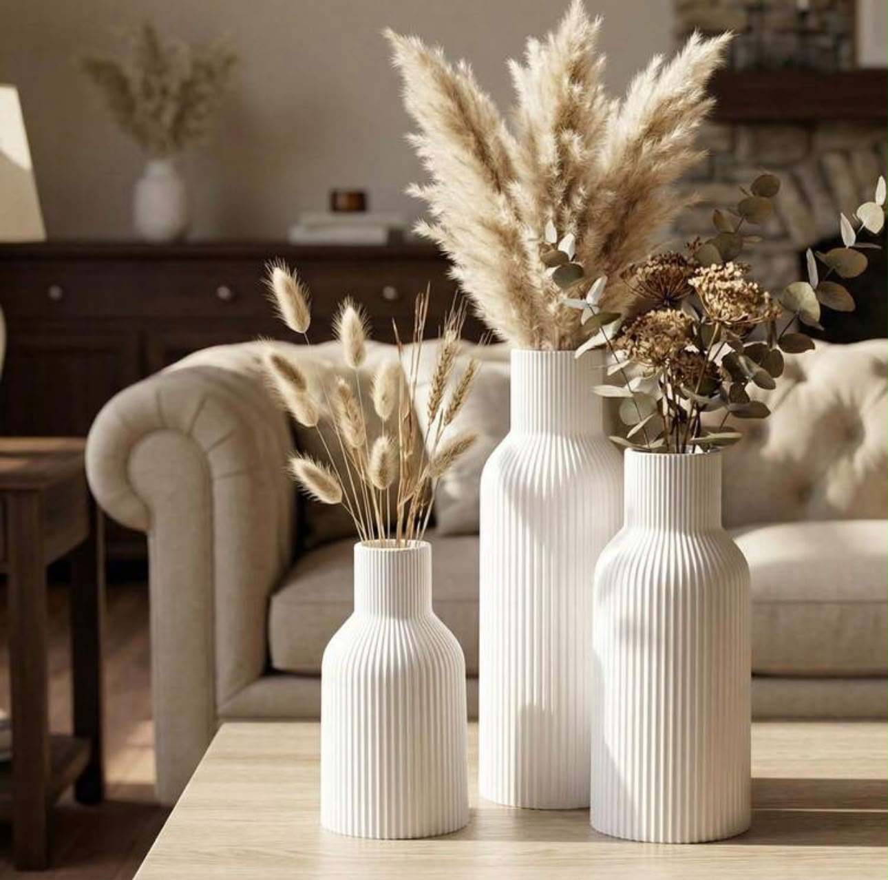 Ribbed Ceramic Vase – Tall