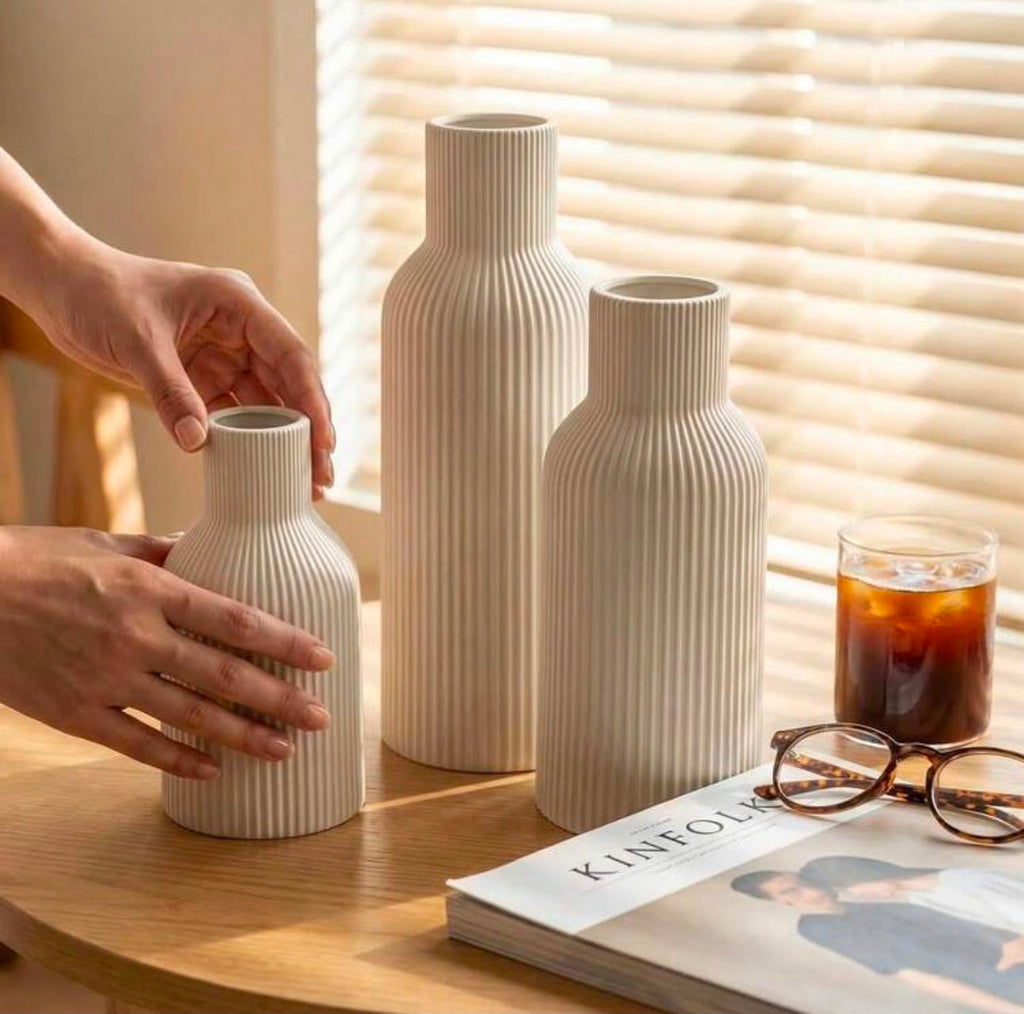 Ribbed Ceramic Vase – Tall