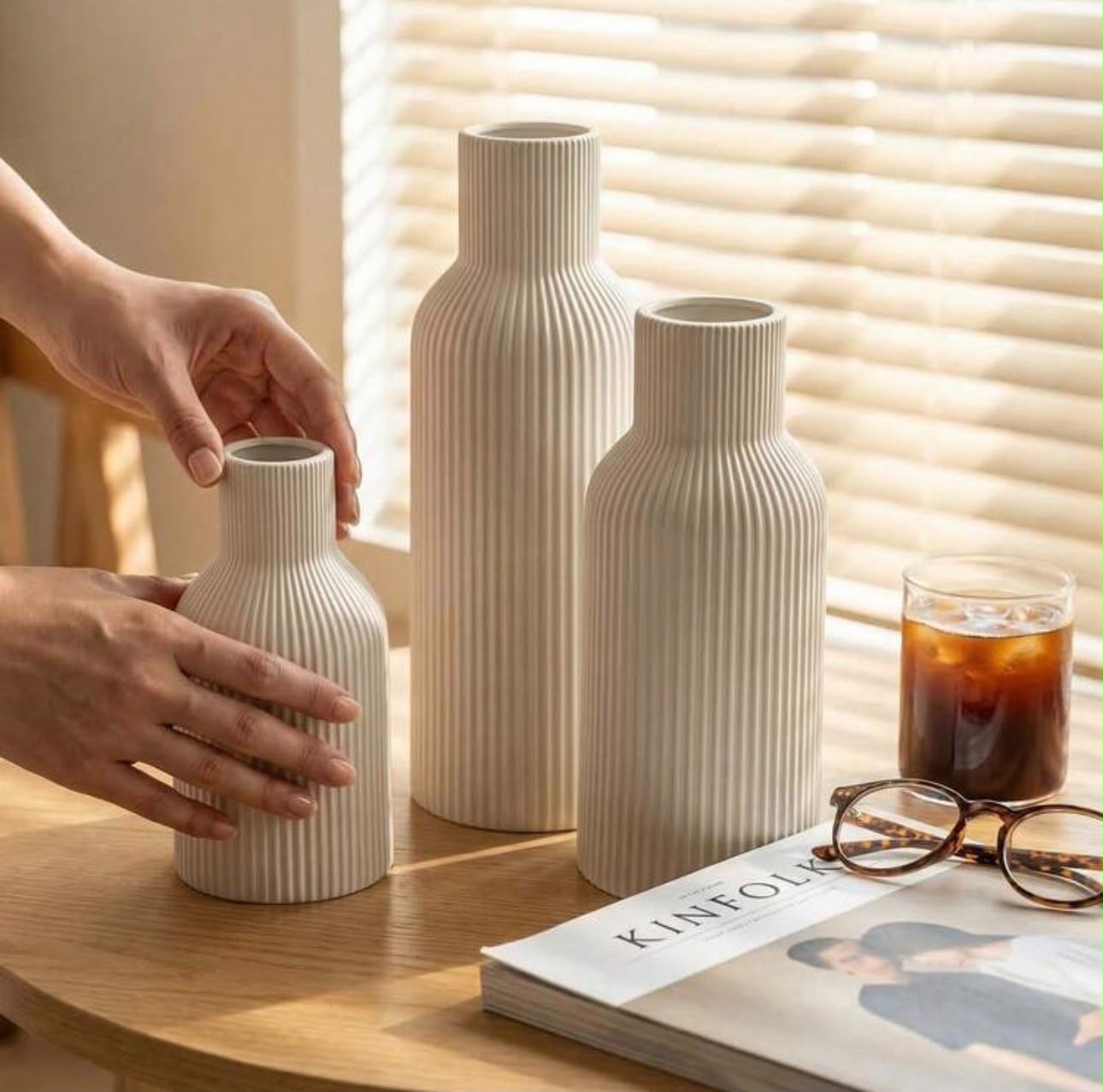 Ribbed Ceramic Vase – Tall