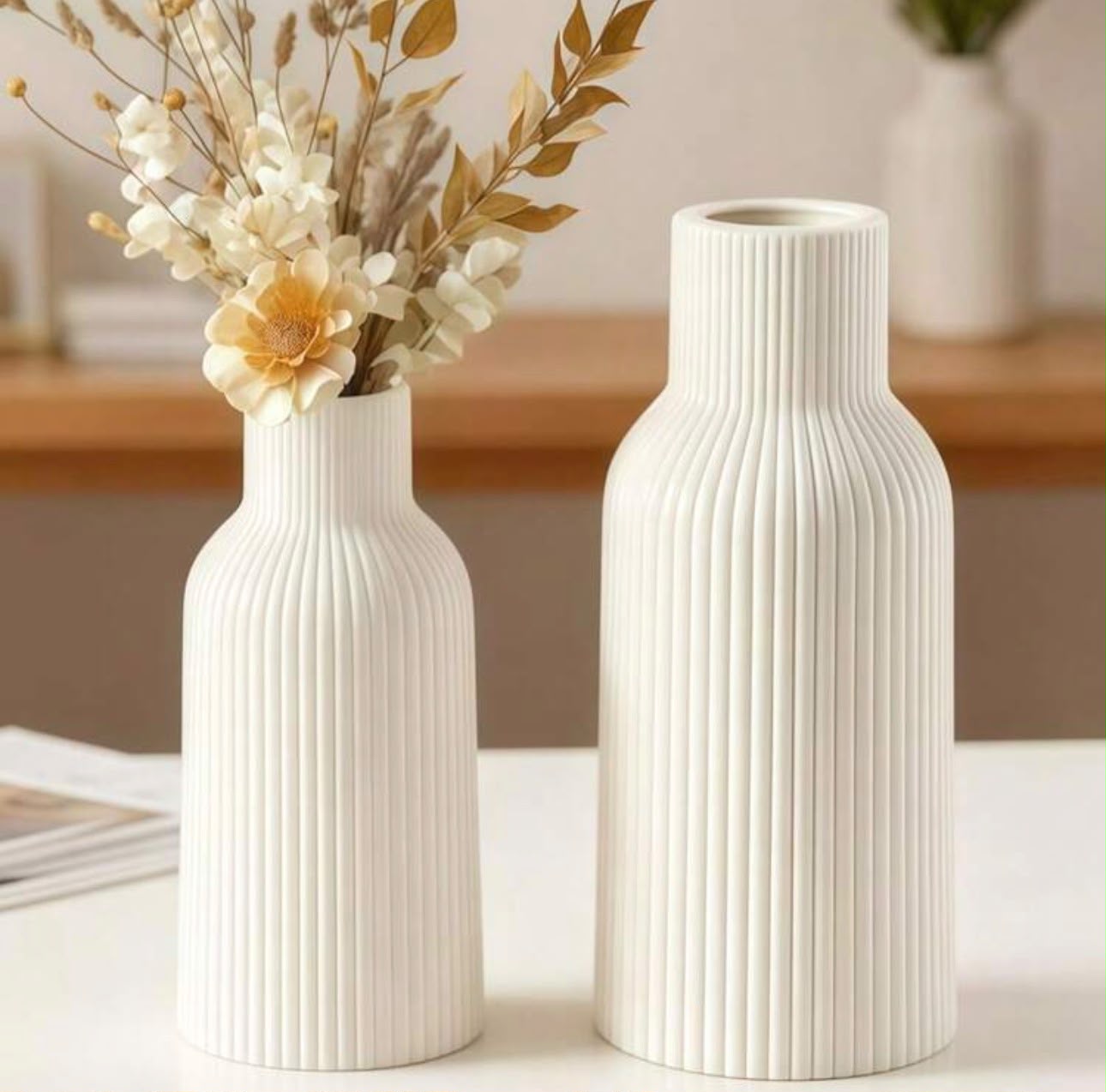 Ribbed Ceramic Vase – Tall