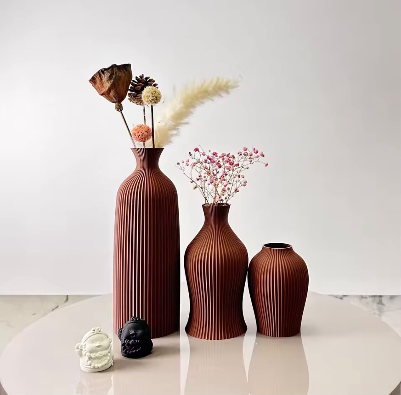 3-Piece Sculptural Vase Set — Terracotta, Black