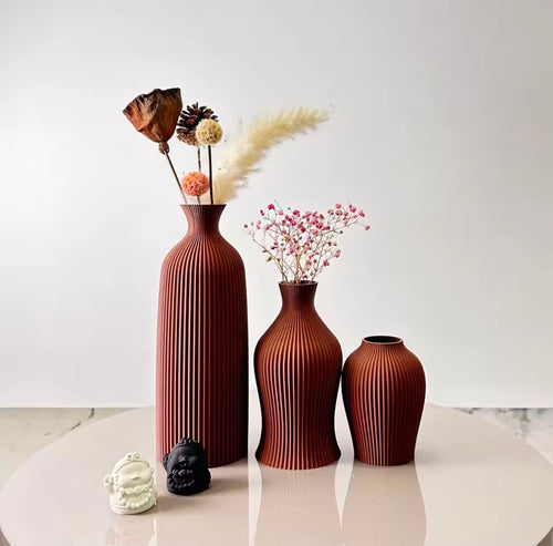 3-Piece Sculptural Vase Set — Terracotta, Black