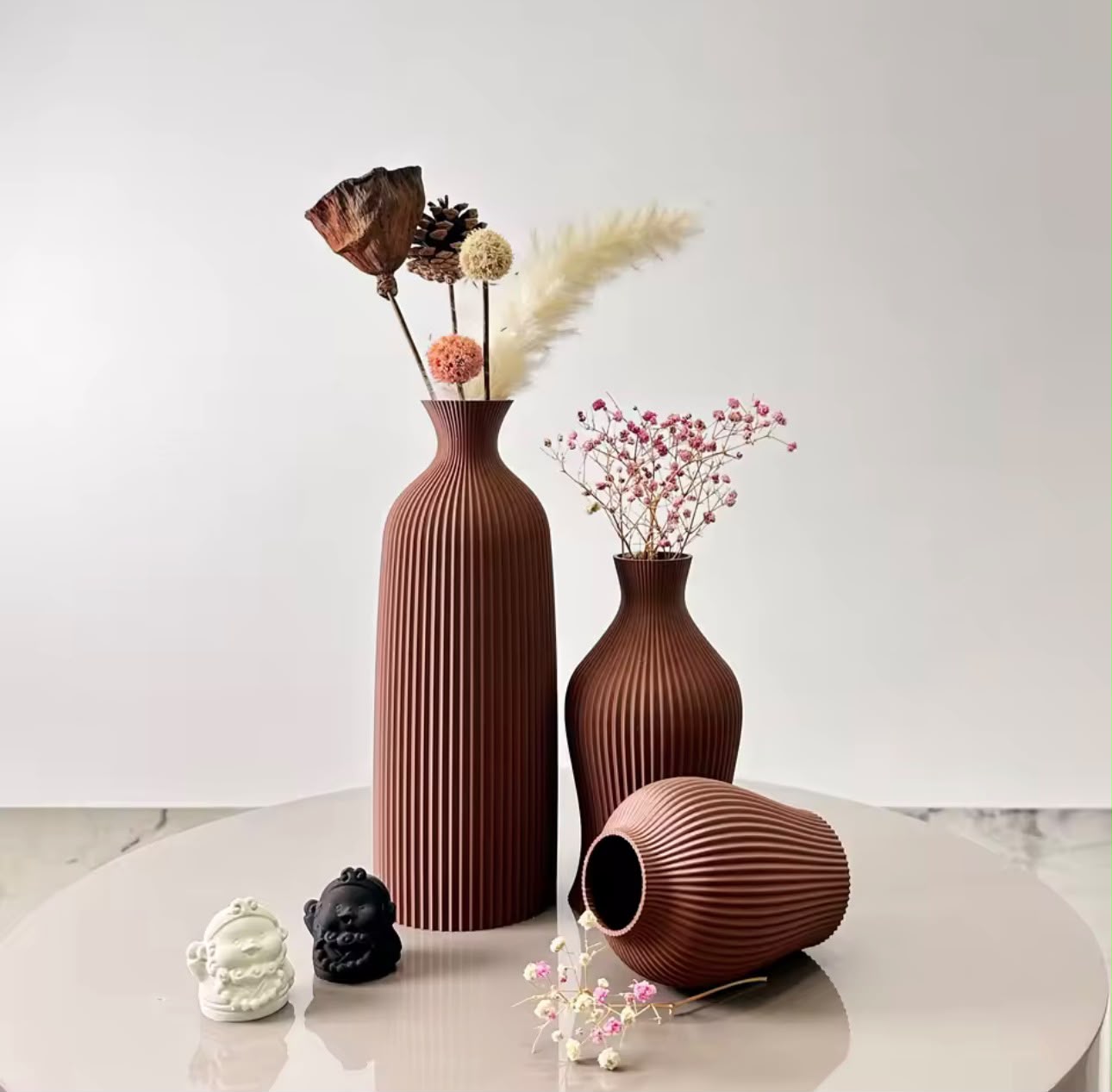 3-Piece Sculptural Vase Set — Terracotta, Black