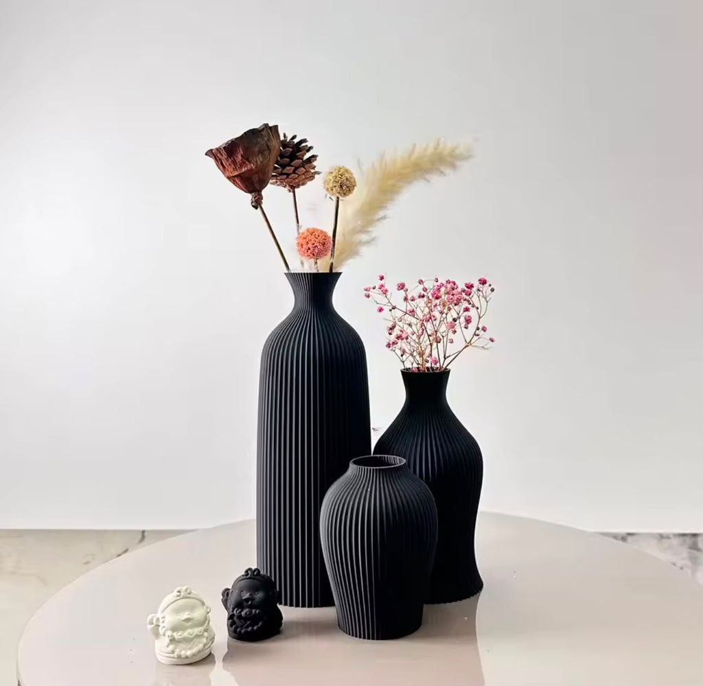3-Piece Sculptural Vase Set — Terracotta, Black