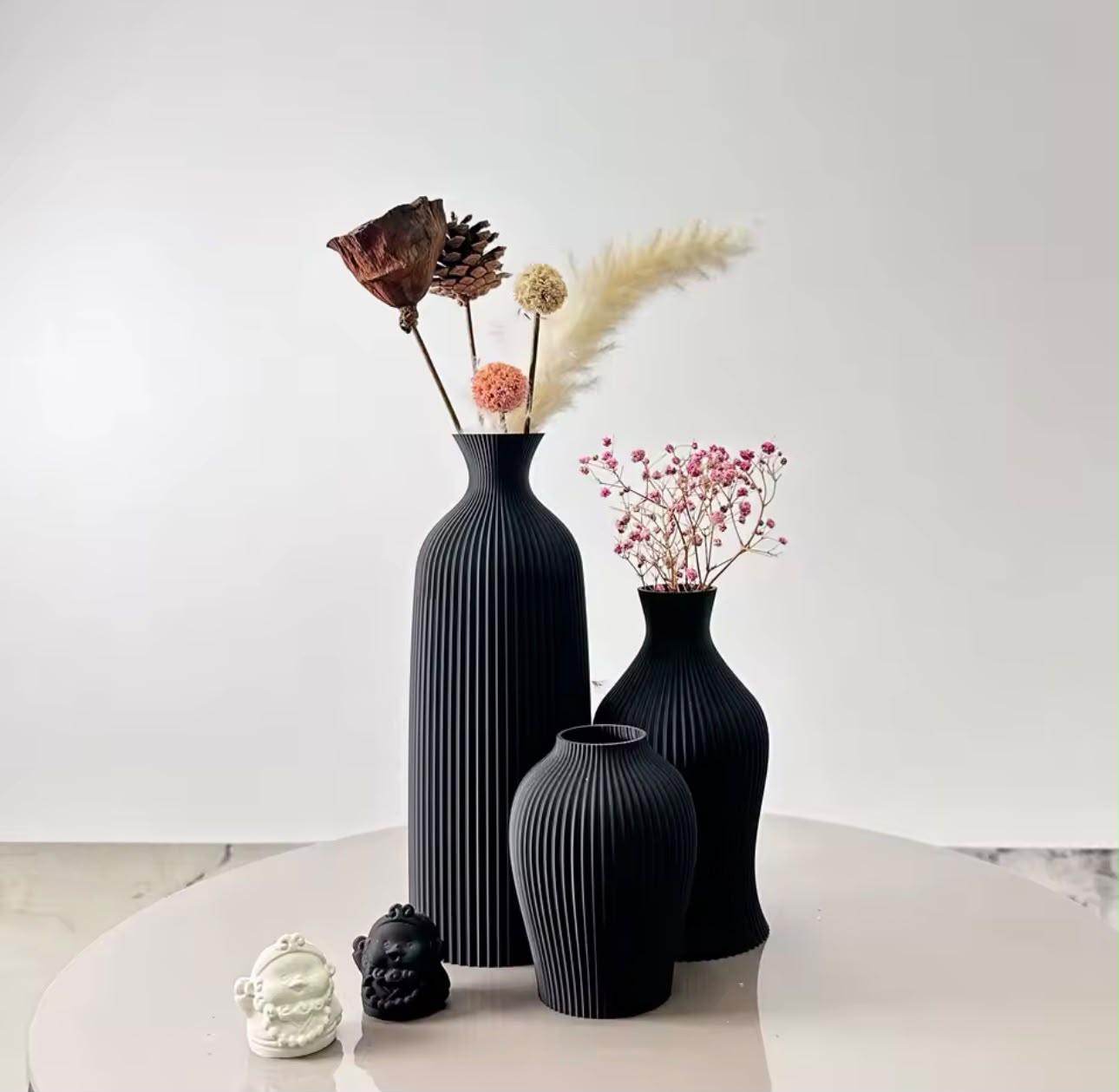 3-Piece Sculptural Vase Set — Terracotta, Black