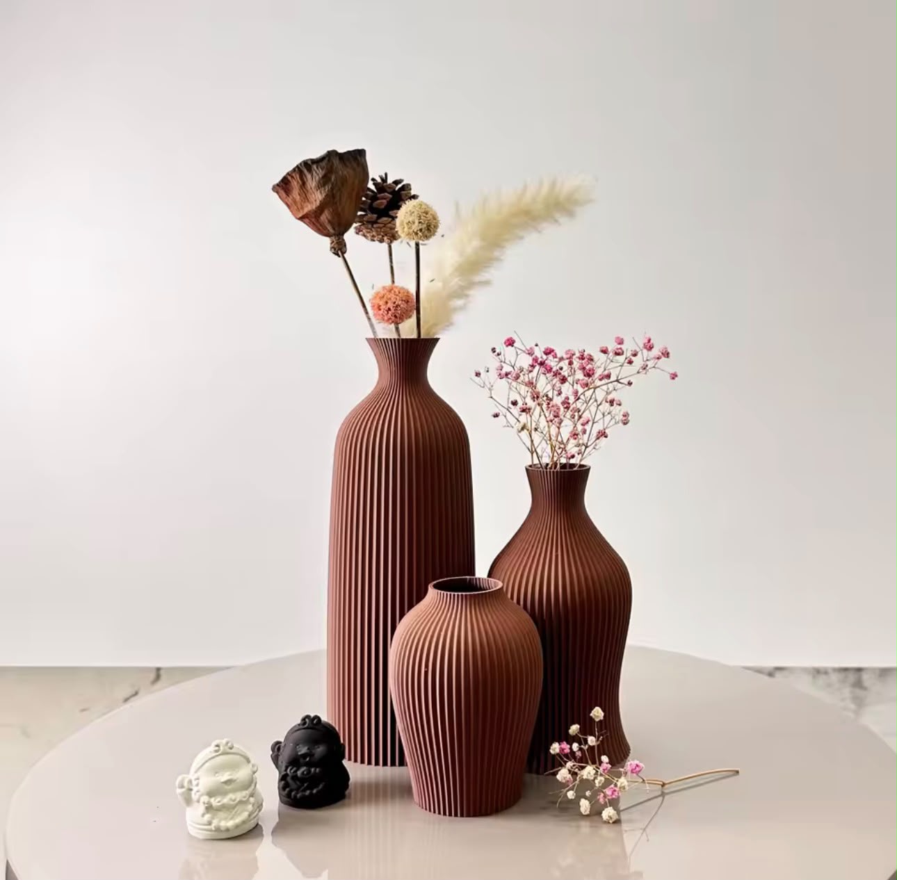 3-Piece Sculptural Vase Set — Terracotta, Black