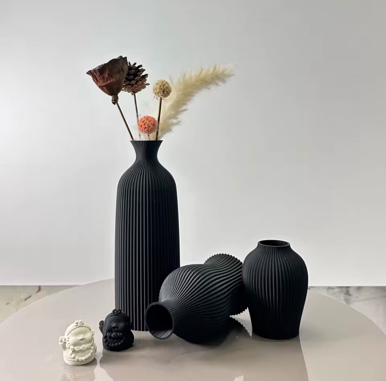 3-Piece Sculptural Vase Set — Terracotta, Black