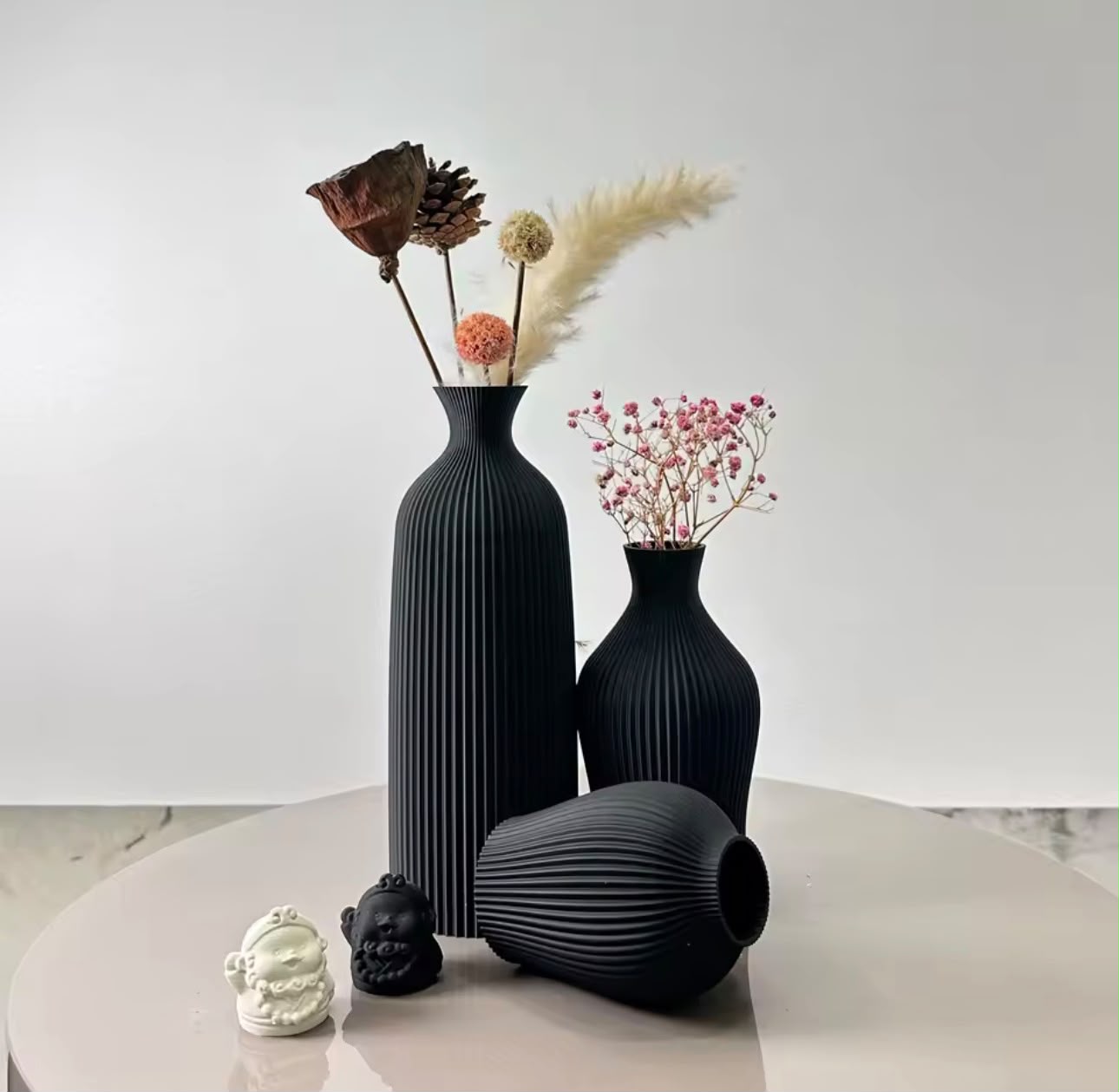 3-Piece Sculptural Vase Set — Terracotta, Black