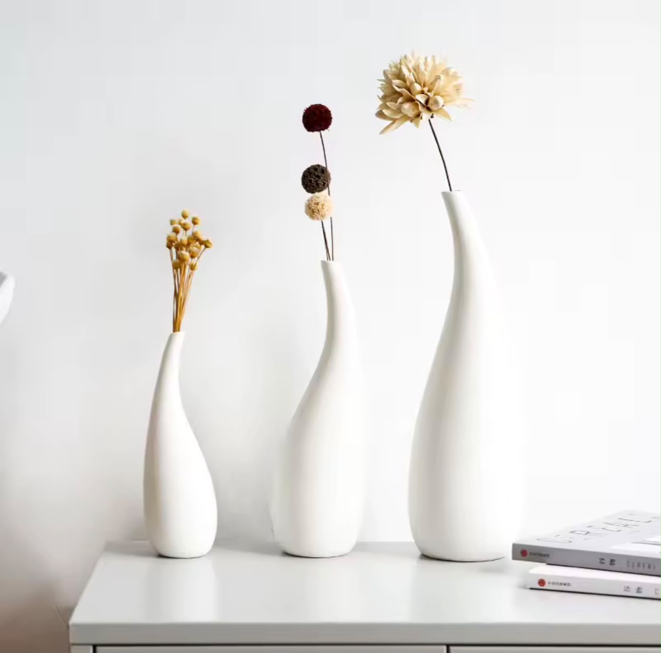 Nordic Ceramics Vase- matte white Sculptural Bud Vases Dried Flower